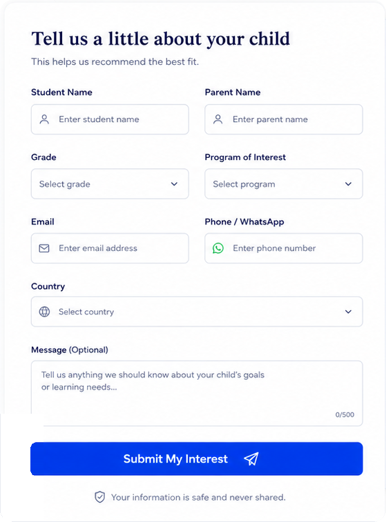 Mathelots registration form preview